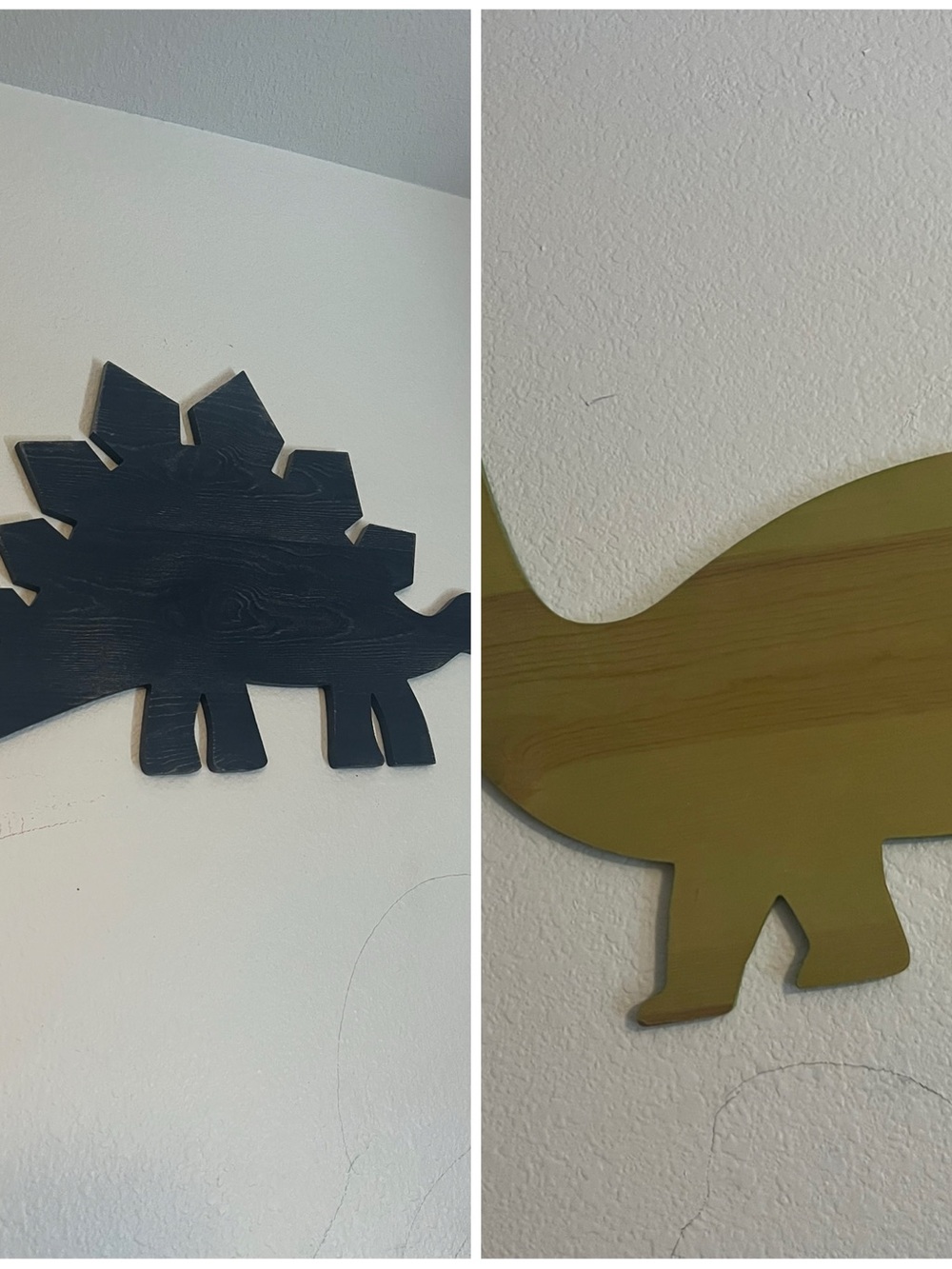 Handcrafted Wooden Dinosaur Wall Art - Navy & Olive Green